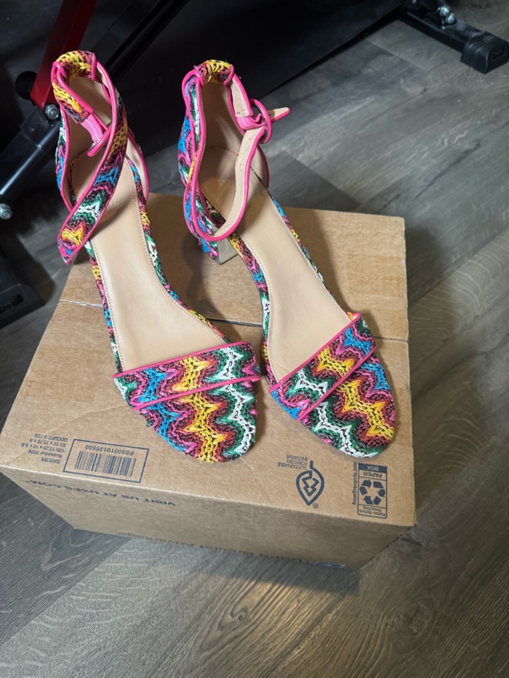 J. Crew Multicolor Raffia Ankle-Strap Heels Sz 12